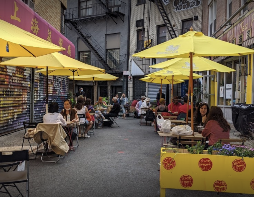 The terrace of the oldest running restaurant in Chinatown NYC. One of the best places in NYC for dim sum.