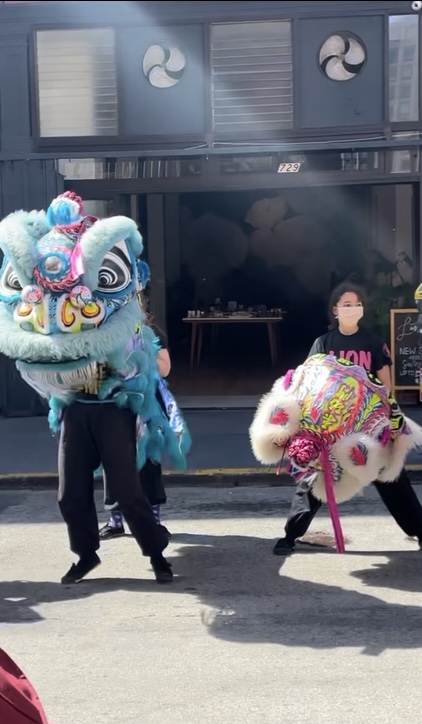 Lion dancers on Lunar New Year in Chinatown San Francsico